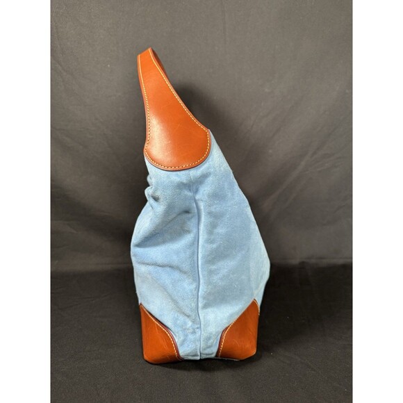 Dooney & Bourke Sky Blue Suede Hobo Bag Logo Lock Key Fob Coin Purse - Picture 4 of 16